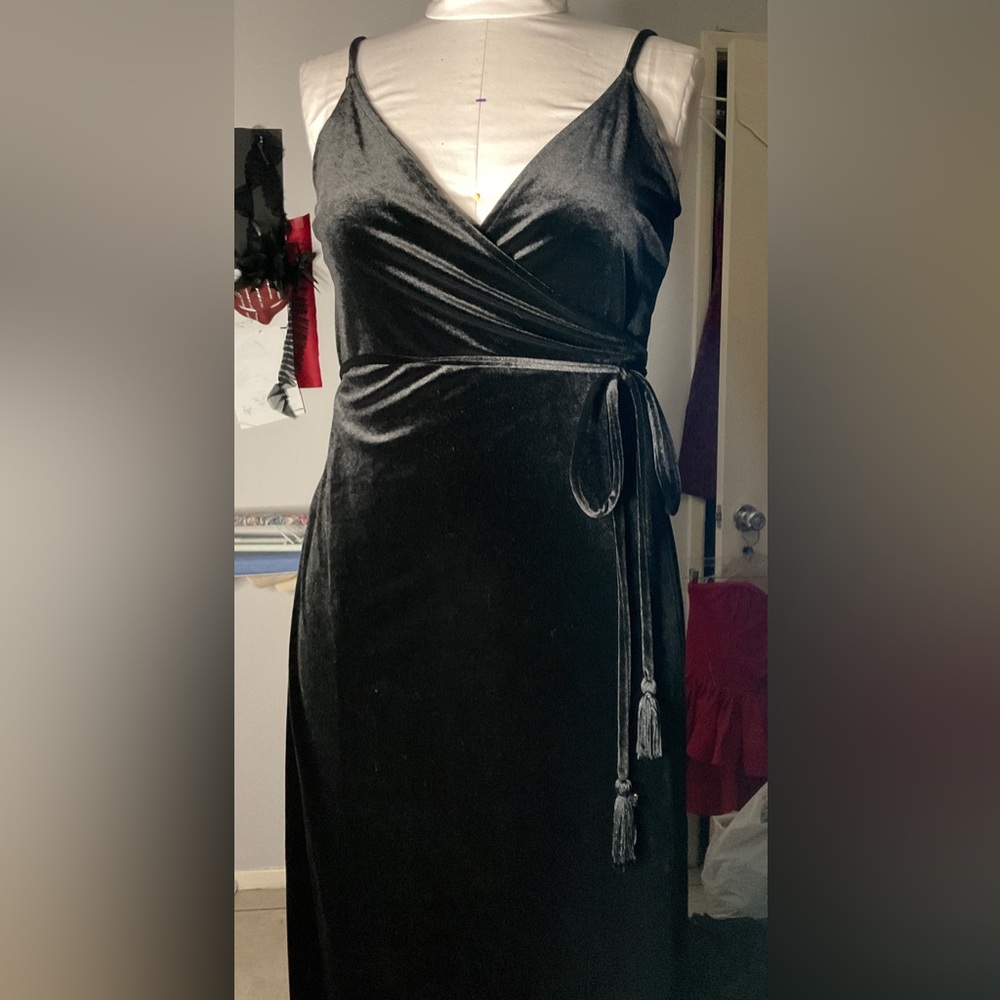 Black Velvet Maxi Wrap Dress
